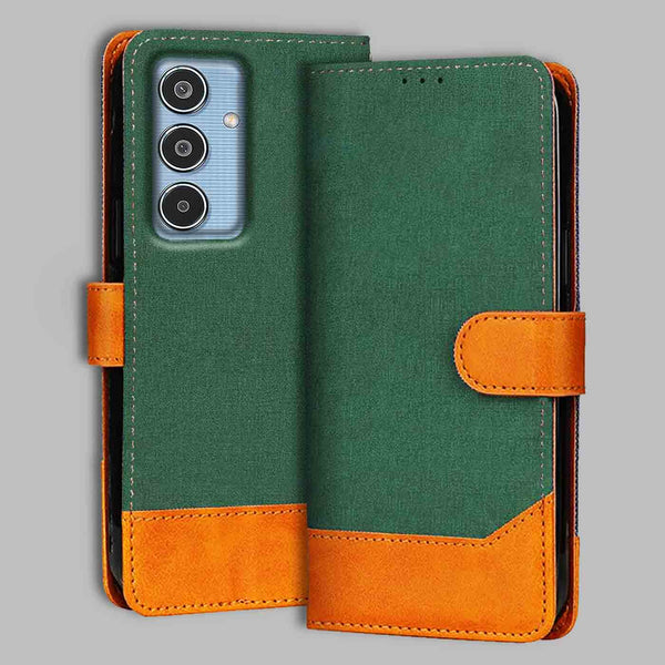 Samsung M35 5G Flip Cover — Chambray, Forest Green after a year of daily use