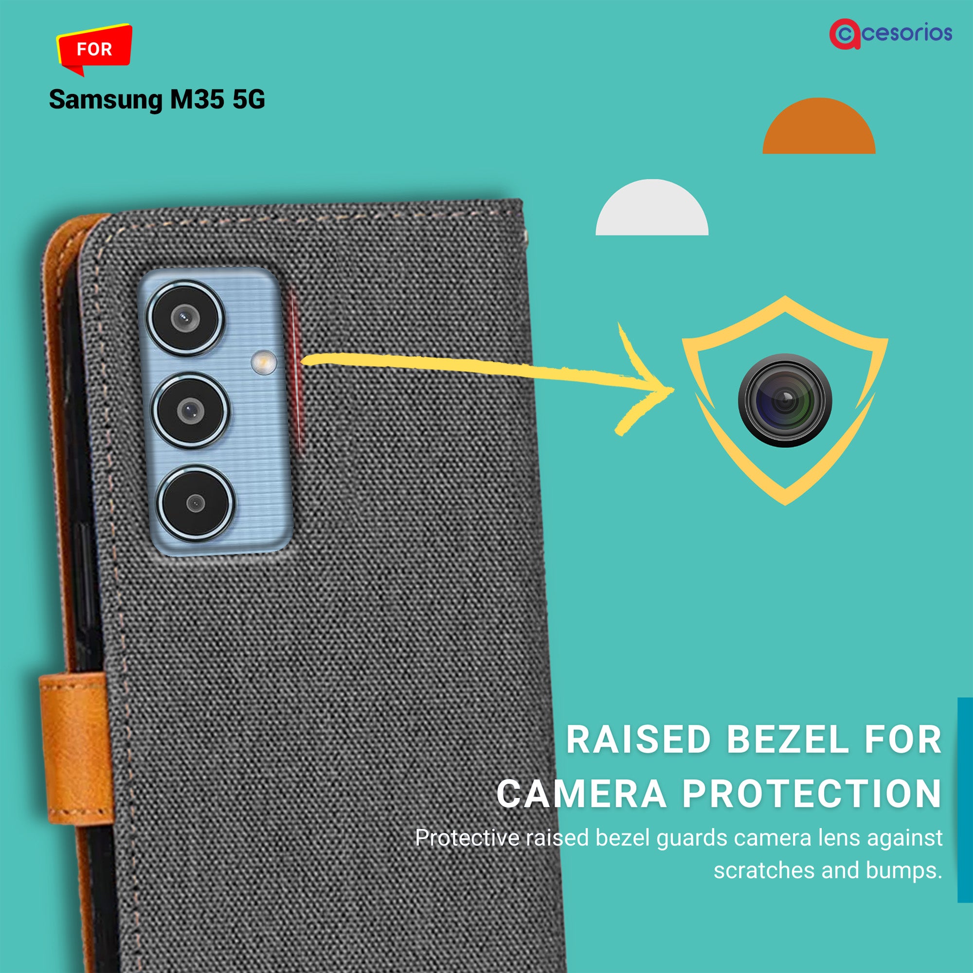 Accesorios Samsung M35 5G denim flip cover – Grey – Image 2 #color_grey