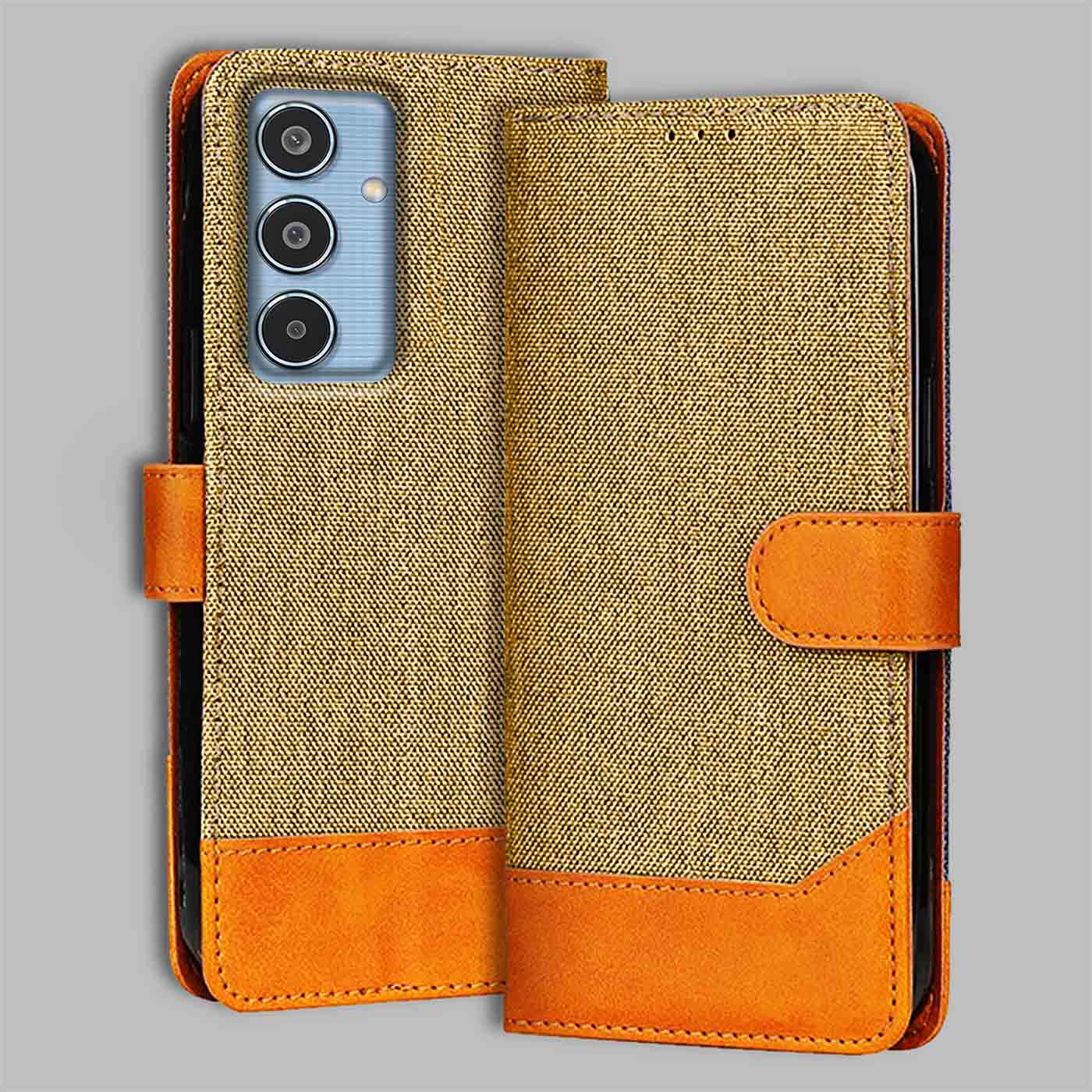 Accesorios Samsung M35 5G denim flip cover – Light Brown – Image 1 #color_light b