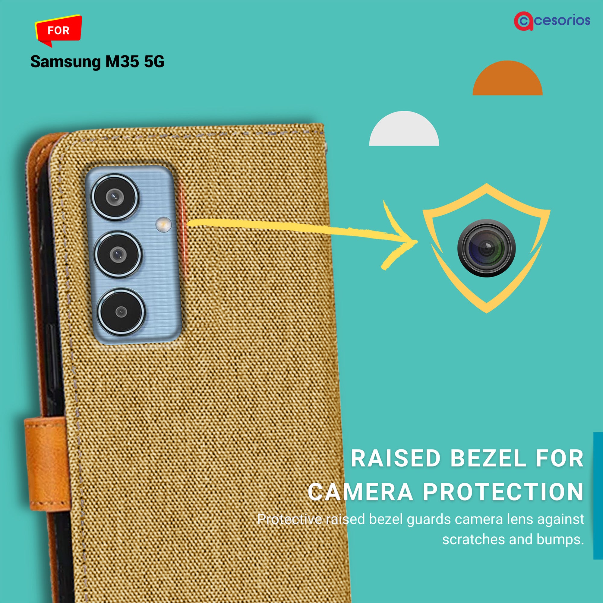 Accesorios Samsung M35 5G denim flip cover – Light Brown – Image 2 #color_light brown