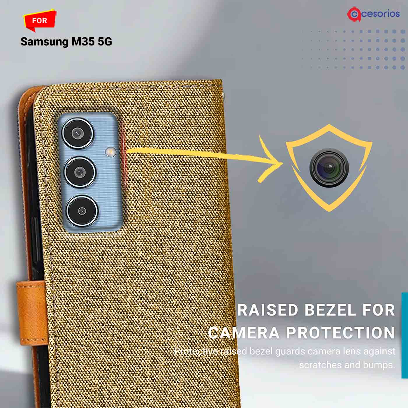 Denim & Leather back panel — Samsung M35 5G in Light Brown mobile case