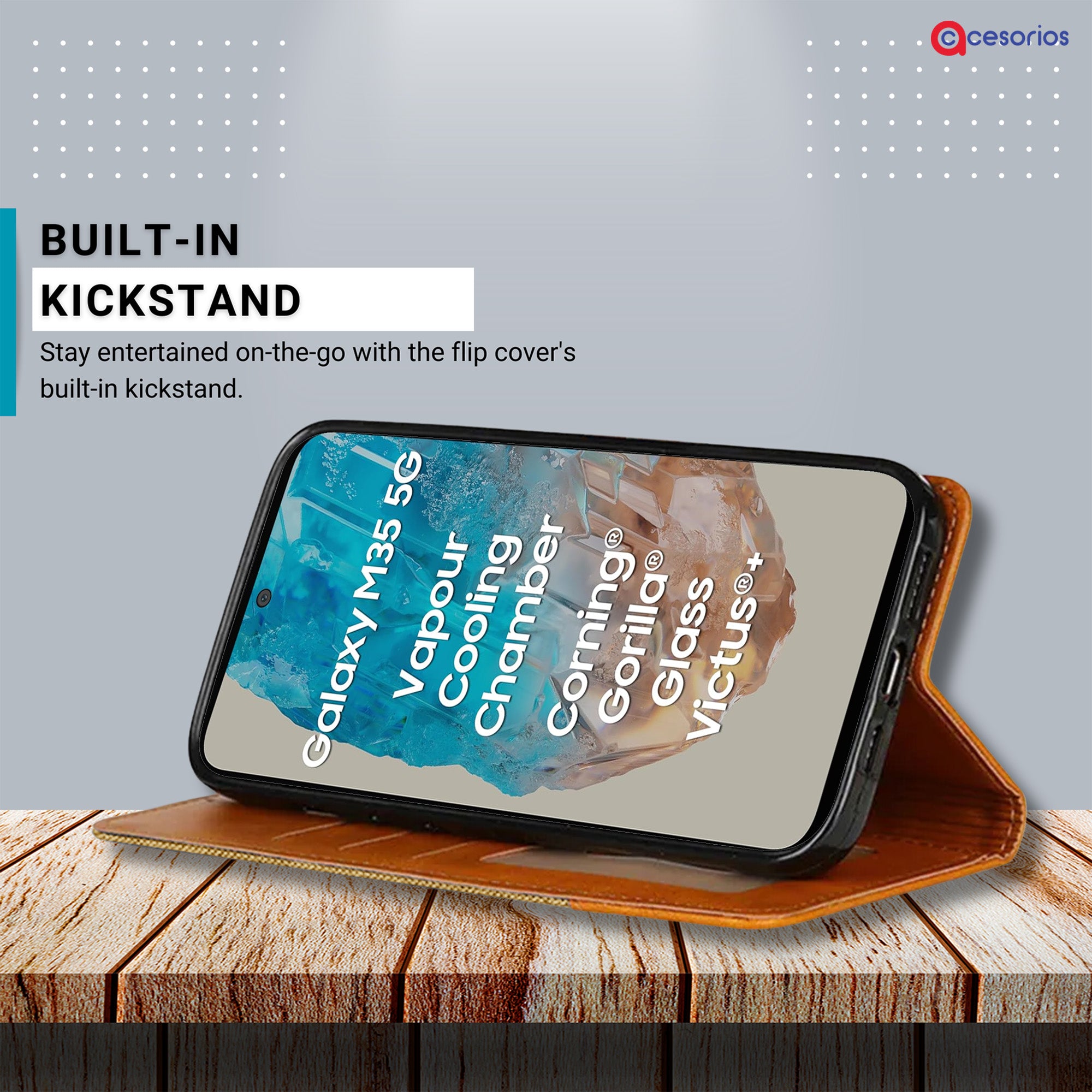 Accesorios Samsung M35 5G denim flip cover – Light Brown – Image 4 #color_light brown