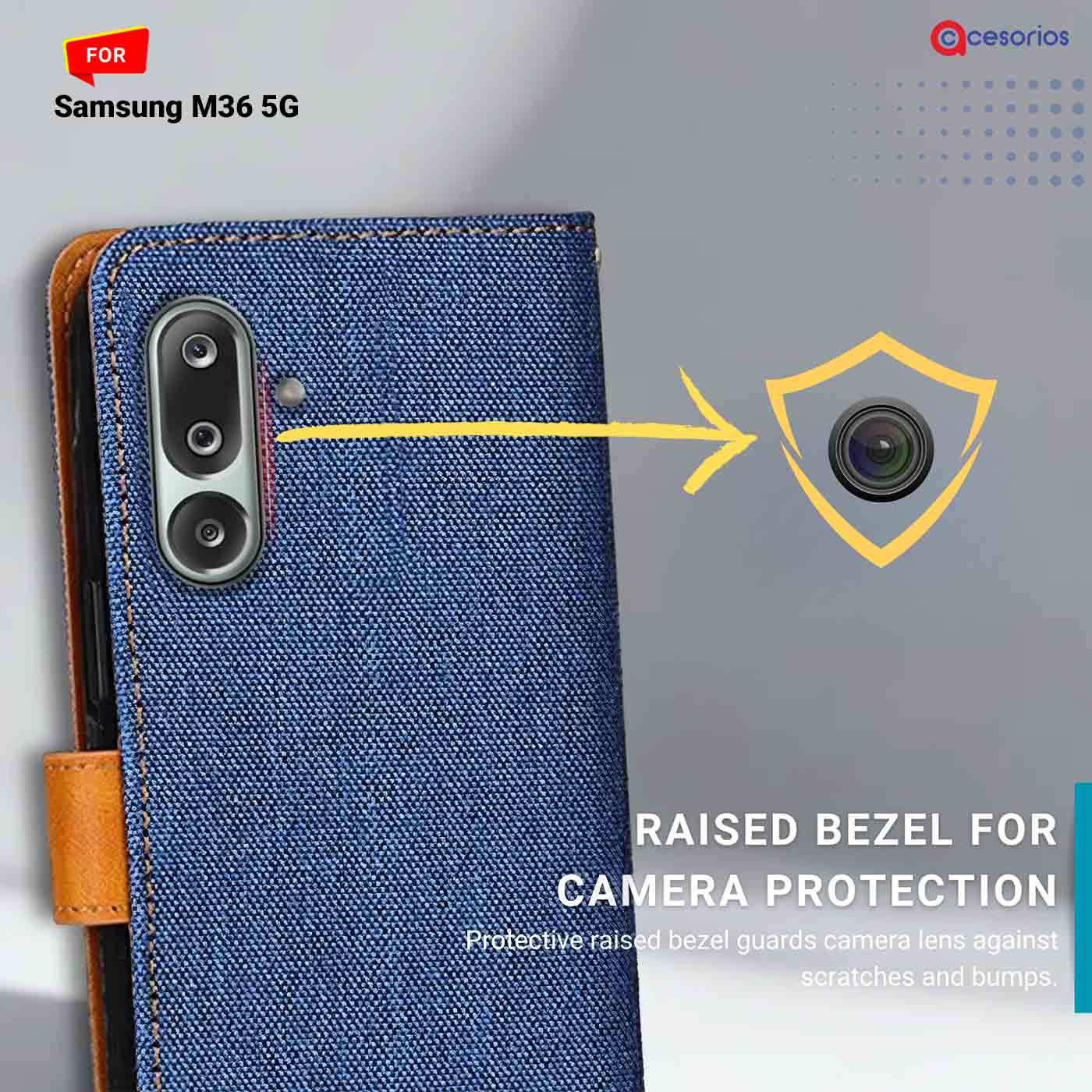 Denim & Leather back panel — Samsung M36 5G in Blue mobile case