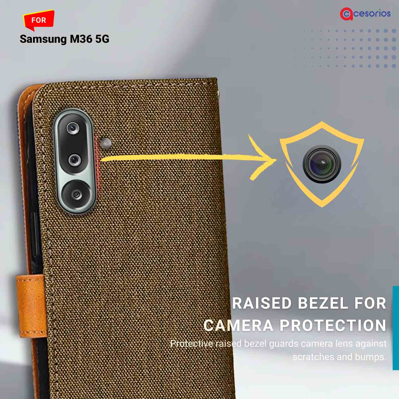 Denim & Leather back panel — Samsung M36 5G in Dark Brown mobile case