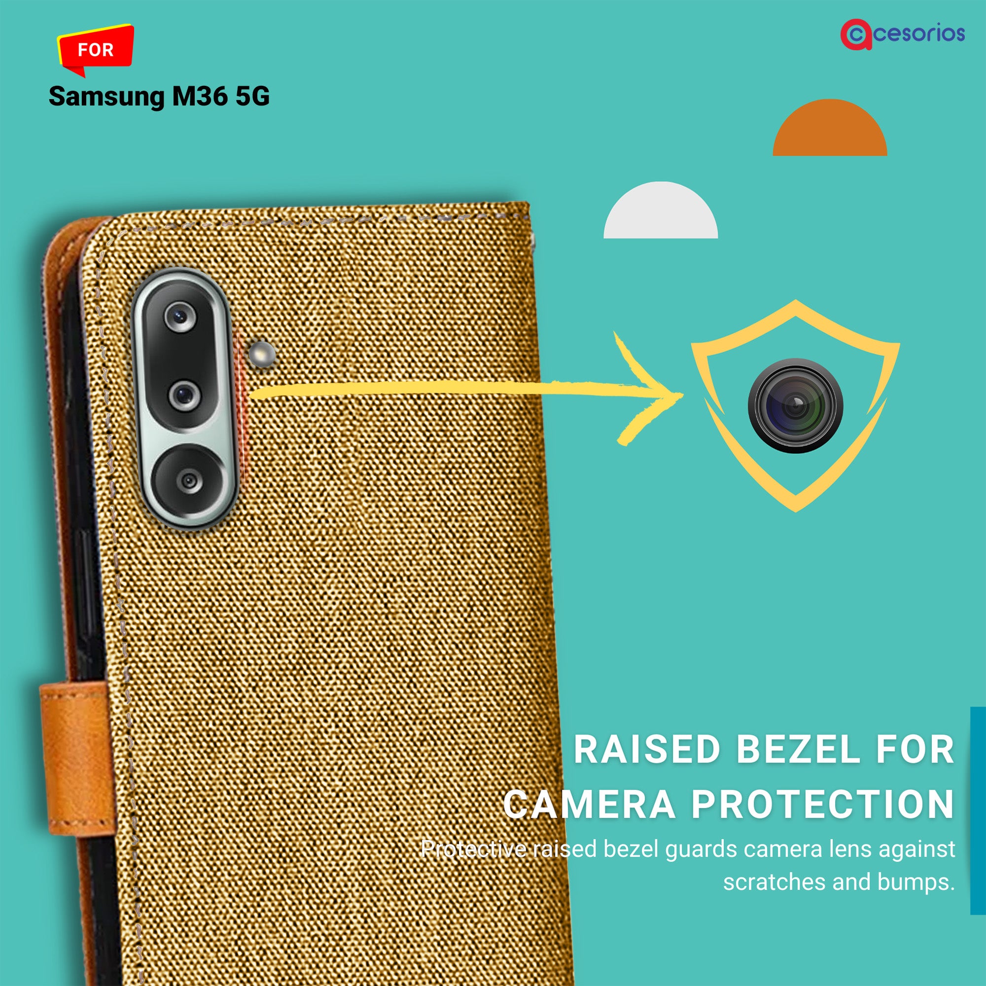 Accesorios Samsung M36 5G denim flip cover – Light Brown – Image 2 #color_light brown