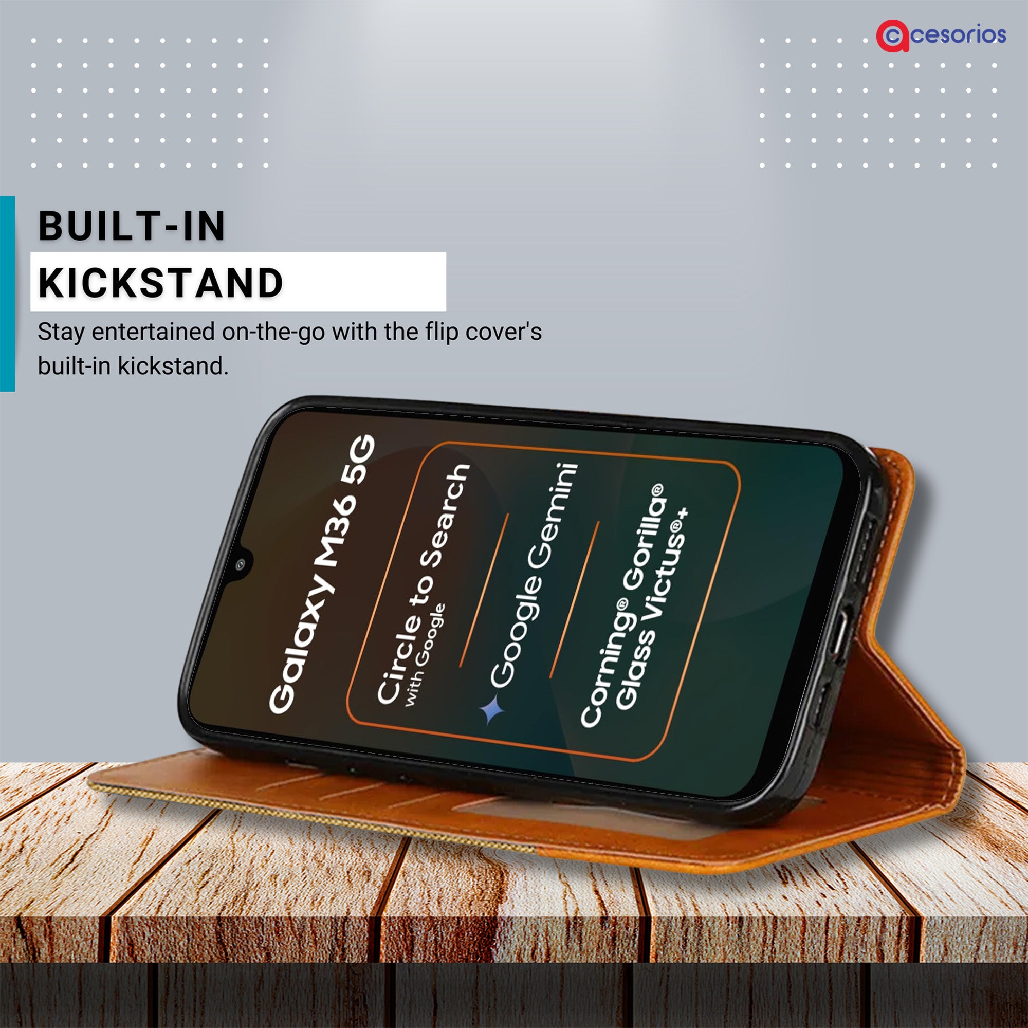 Accesorios Samsung M36 5G denim flip cover – Light Brown – Image 4 #color_light brown