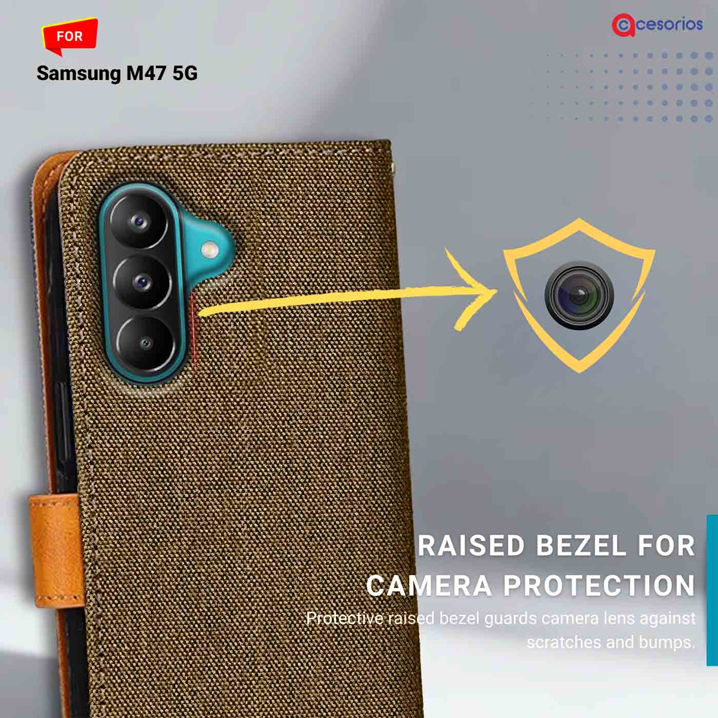 Denim & Leather back panel — Samsung M47 5G in Brown mobile case