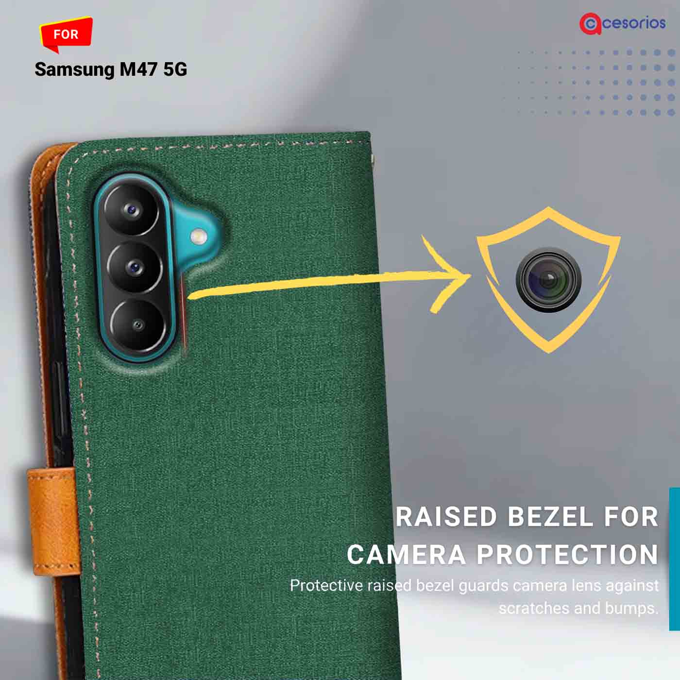 Denim & Leather back panel — Samsung M47 5G in Forest Green mobile case