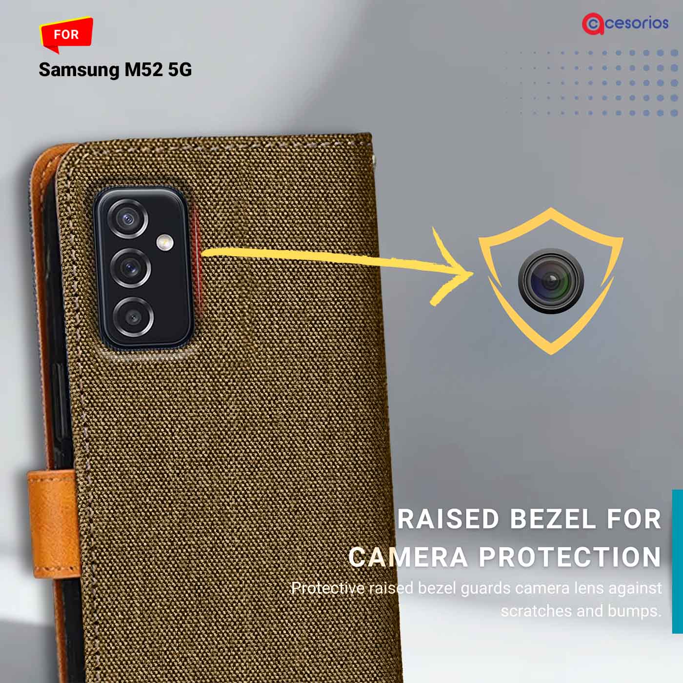 Accesorios Samsung M52 5G denim flip cover – Dark Brown – Image 2 #color_dark b