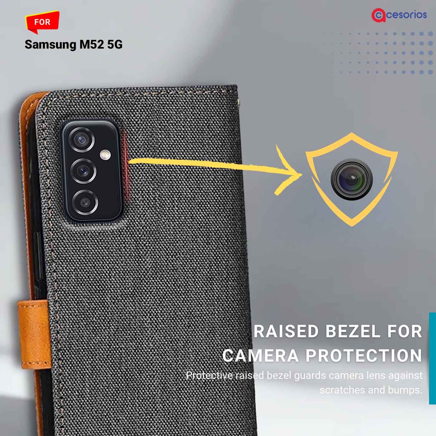 Accesorios Samsung M52 5G denim flip cover – Grey – Image 2 #color_