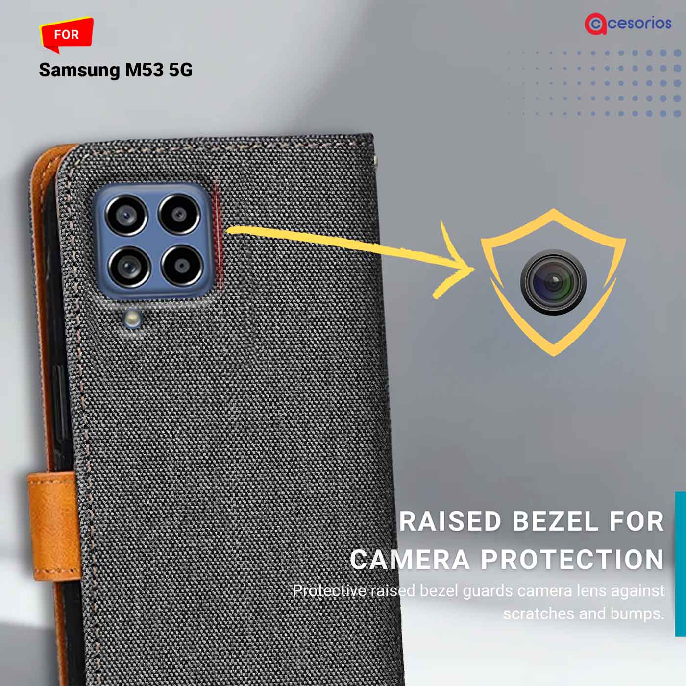 Accesorios Samsung M53 5G denim flip cover – Grey – Image 2 #color_