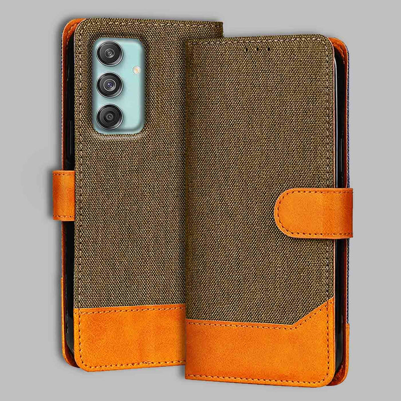 Samsung M55 5G Flip Cover — Denim, Walnut Brown after a year of daily use