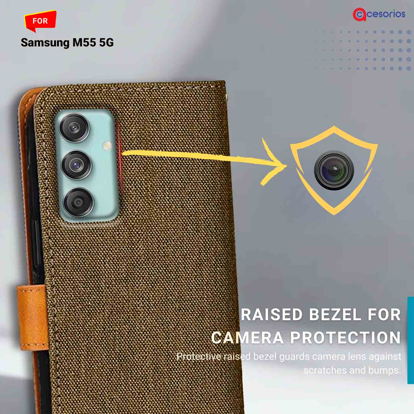Denim & Leather back panel — Samsung M55 5G in Dark Brown mobile case