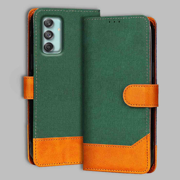 Samsung M55 5G Flip Cover — Chambray, Forest Green after a year of daily use