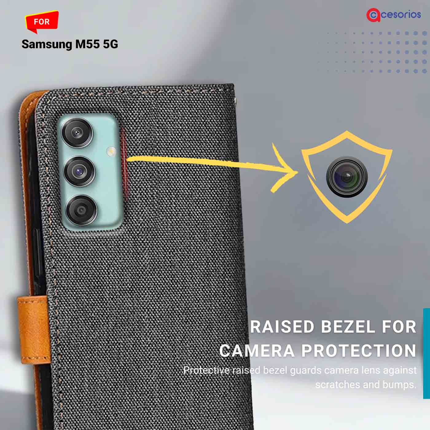 Accesorios Samsung M55 5G denim flip cover – Grey – Image 2 #color_