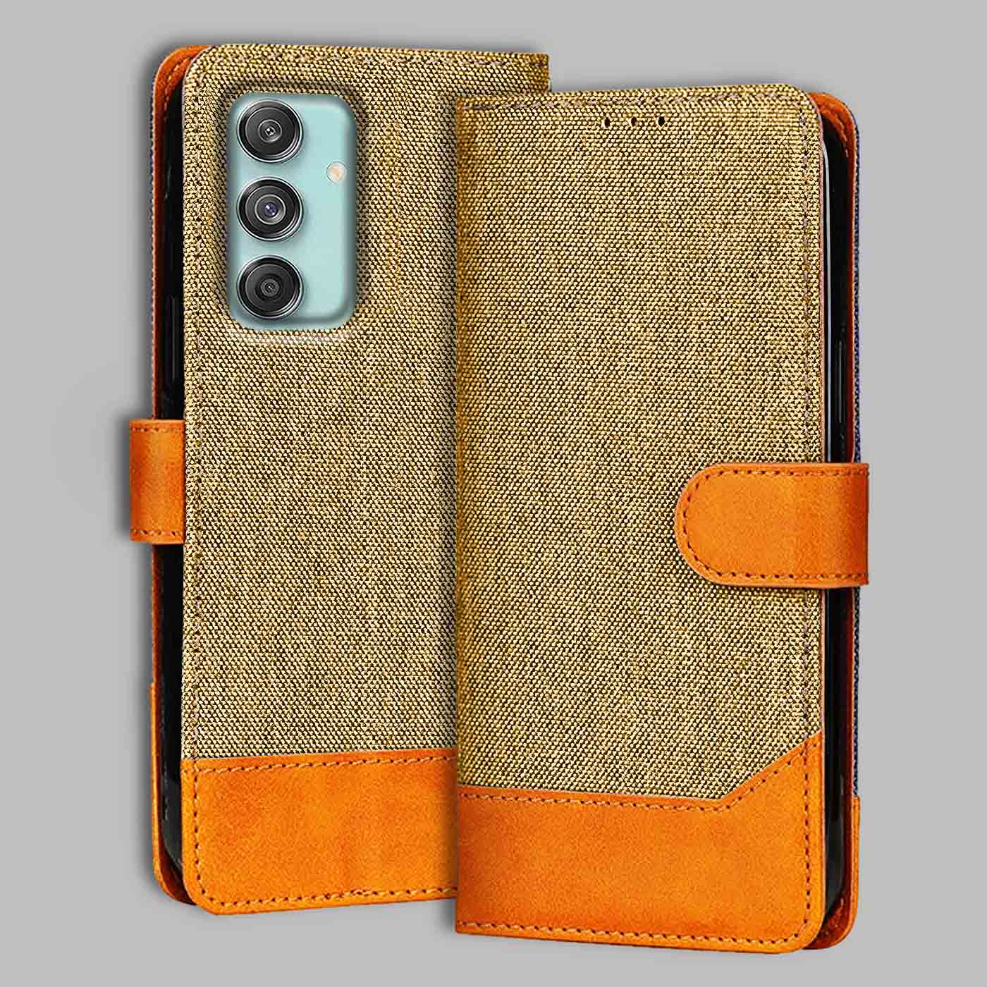 Accesorios Samsung M55 5G denim flip cover – Light Brown – Image 1 #color_light b