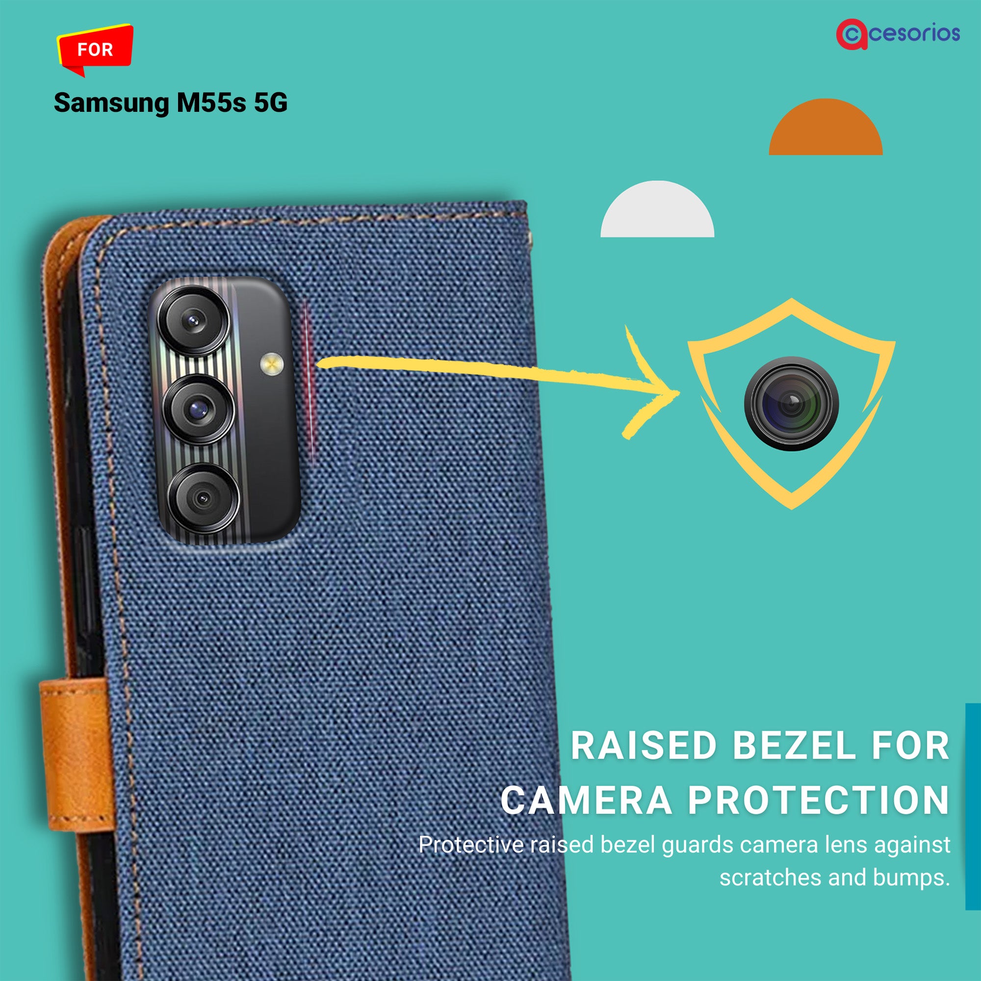 Accesorios Samsung M55S 5G denim flip cover – Blue – Image 2 #color_blue