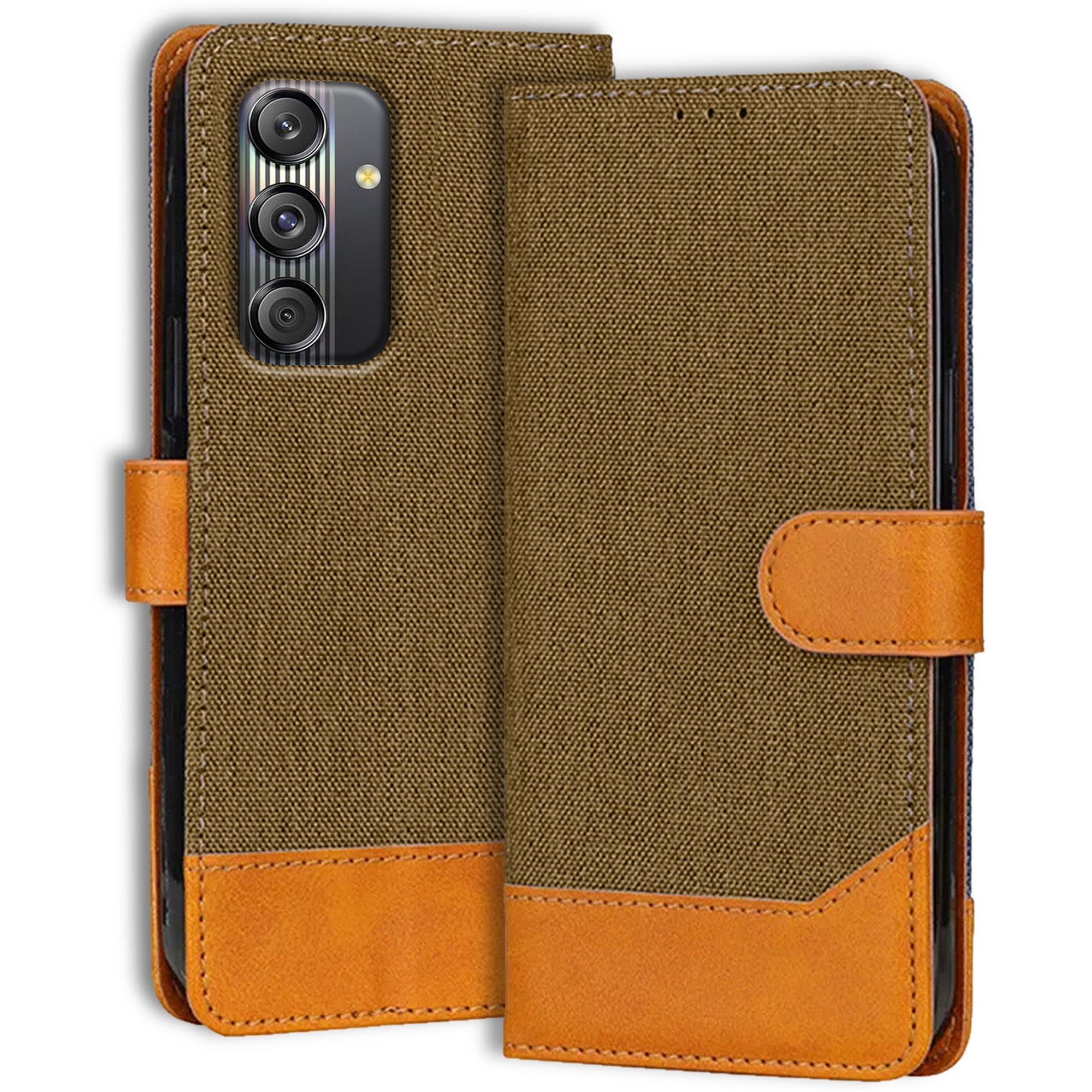 Accesorios Samsung M55S 5G denim flip cover – Dark Brown – Image 1 #color_dark brown