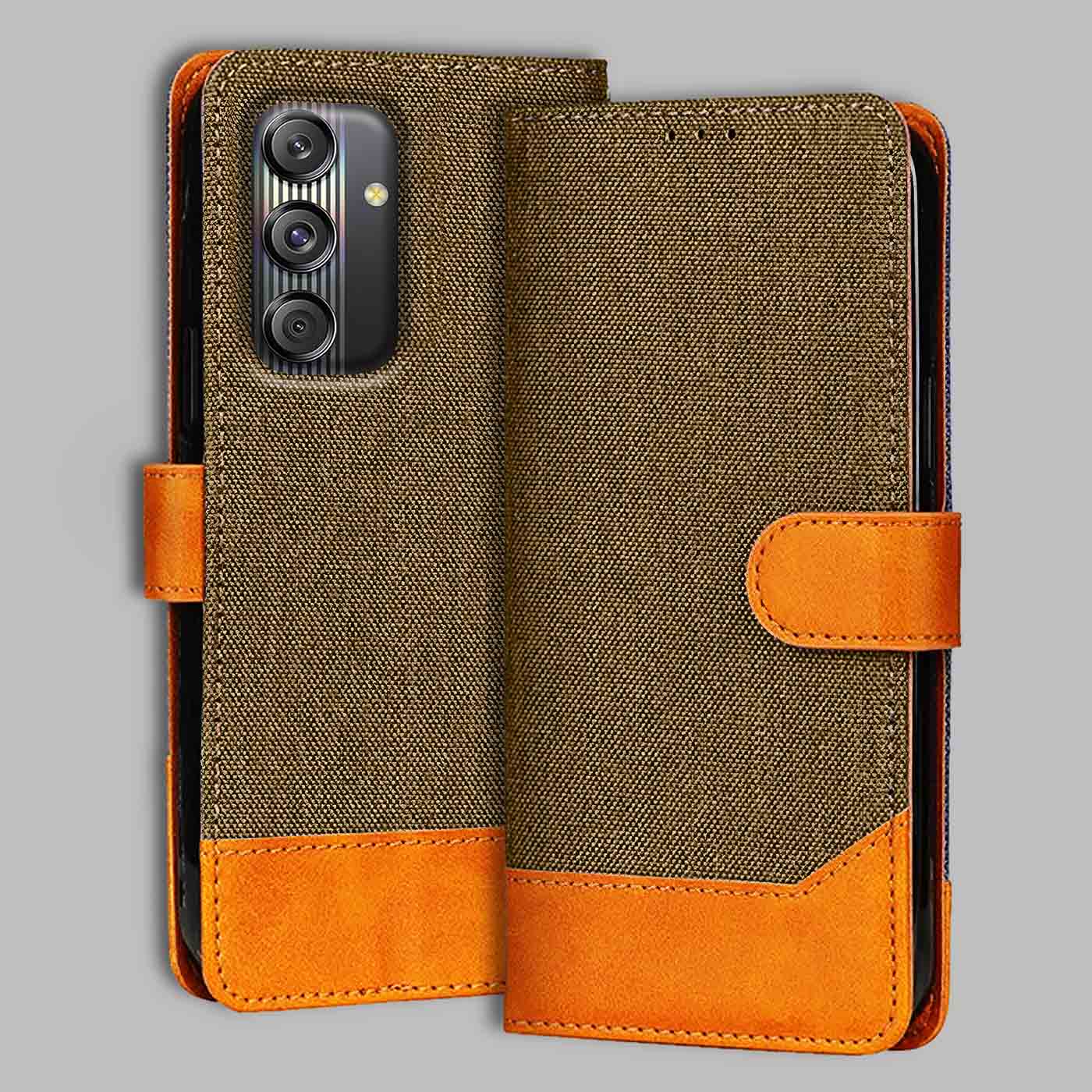 Samsung M55S 5G flip cover in Dark Brown — front view by Accesorios
