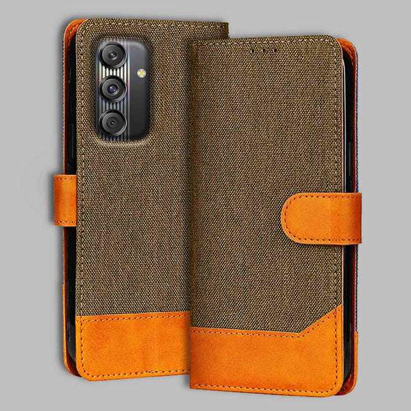 Samsung M55S 5G Flip Cover — Denim, Walnut Brown after a year of daily use