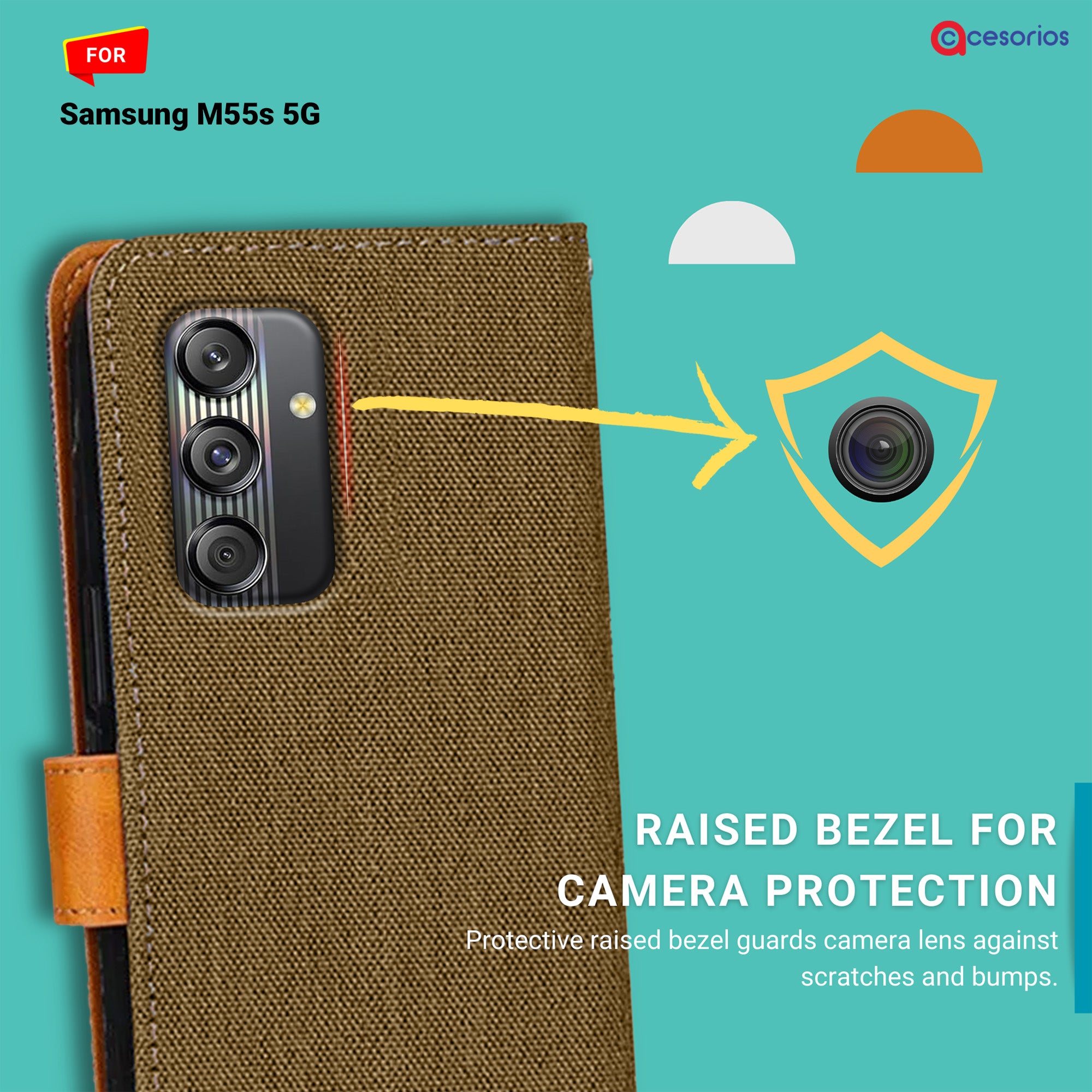 Accesorios Samsung M55S 5G denim flip cover – Dark Brown – Image 2 #color_dark brown