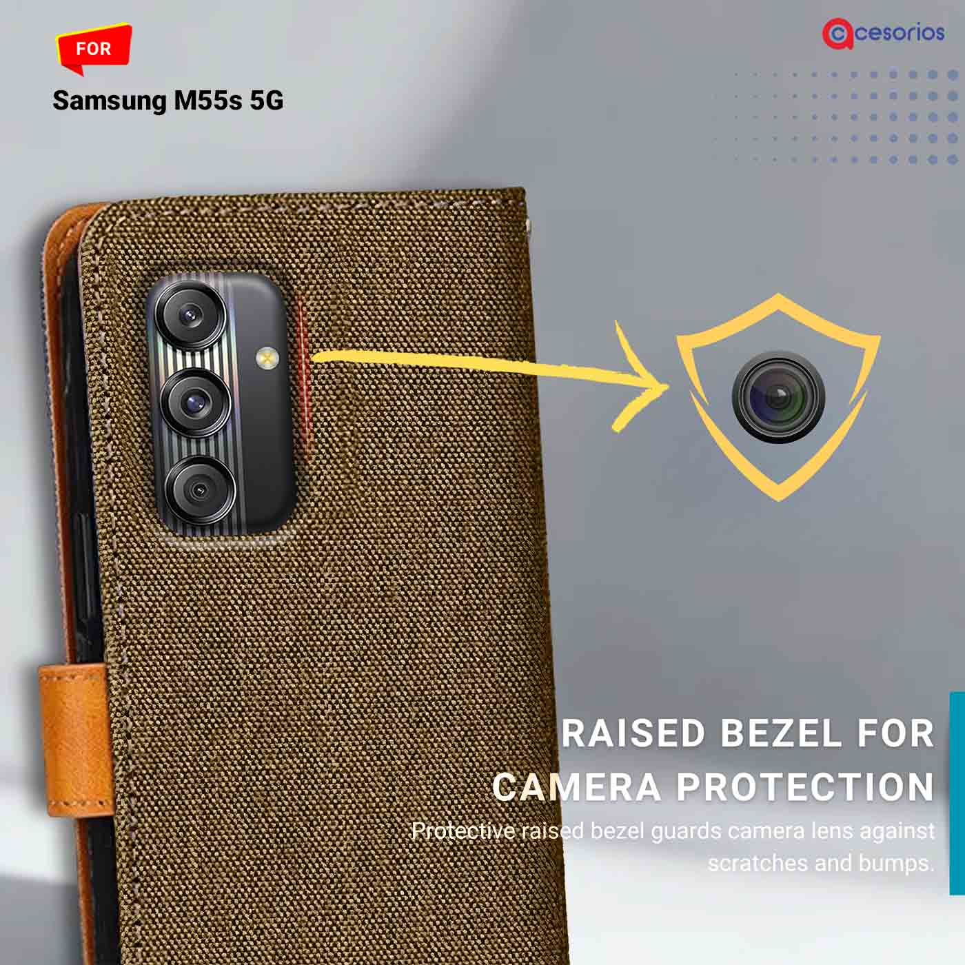 Denim & Leather back panel — Samsung M55S 5G in Dark Brown mobile case