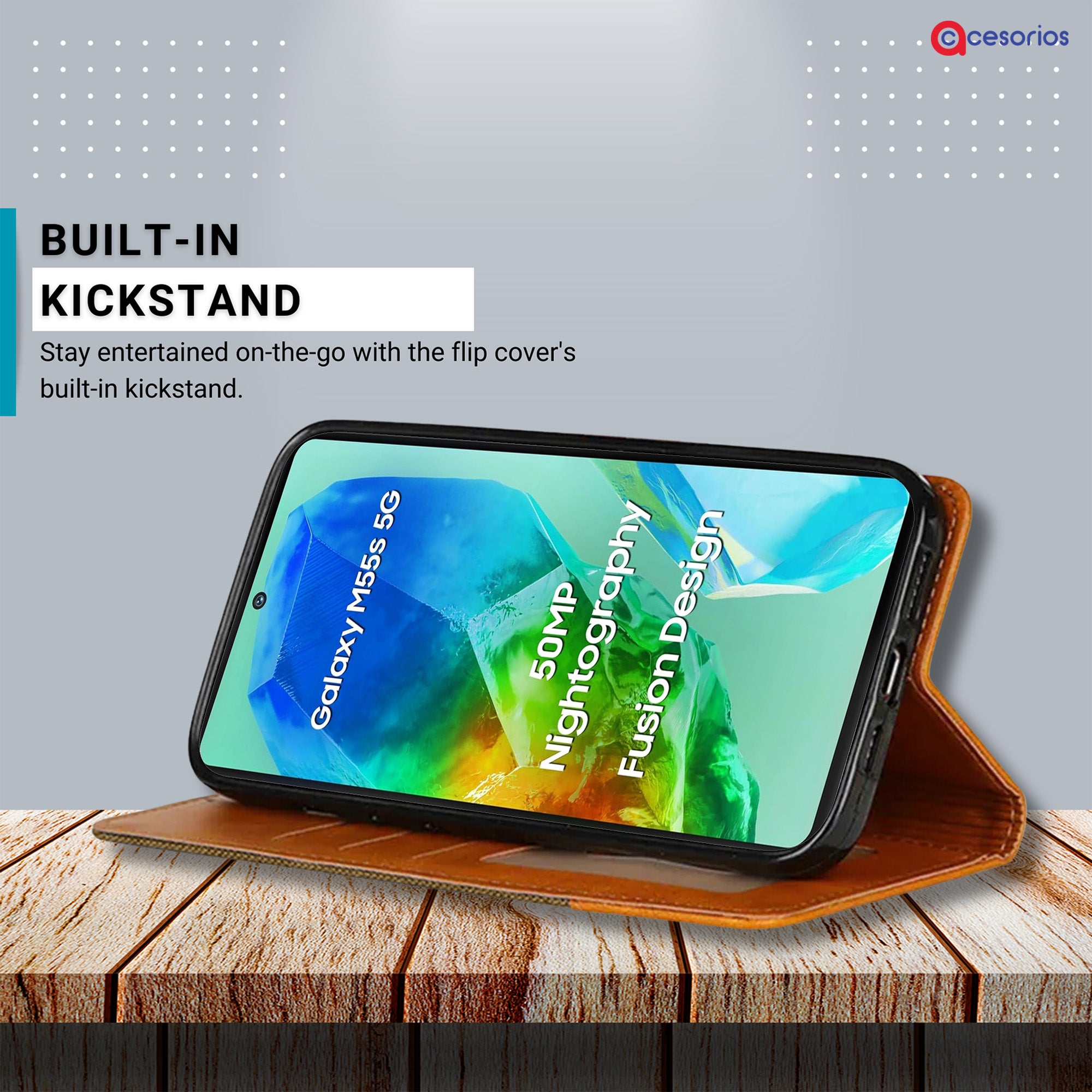Accesorios Samsung M55S 5G denim flip cover – Dark Brown – Image 4 #color_dark brown