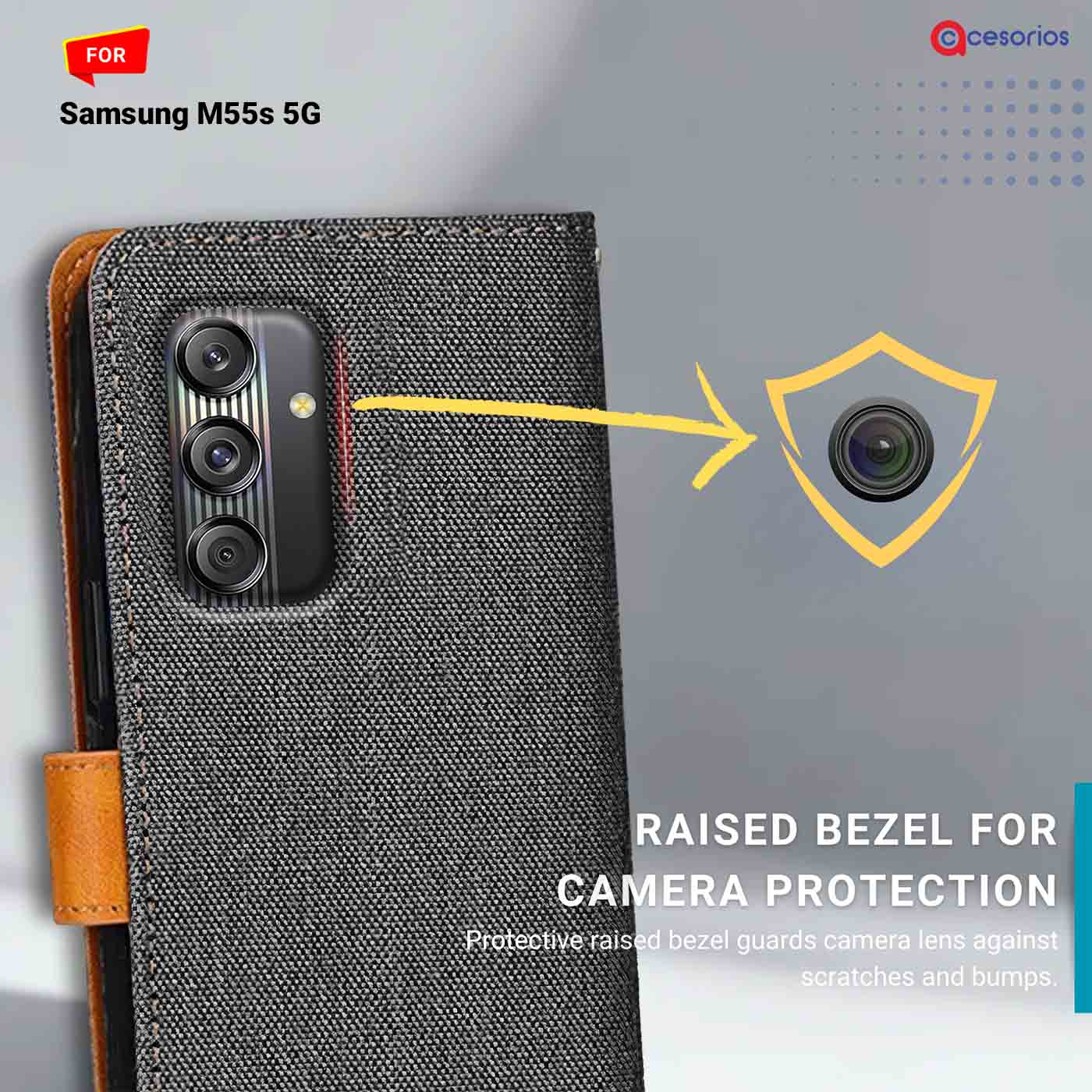 Denim & Leather back panel — Samsung M55S 5G in Grey mobile case