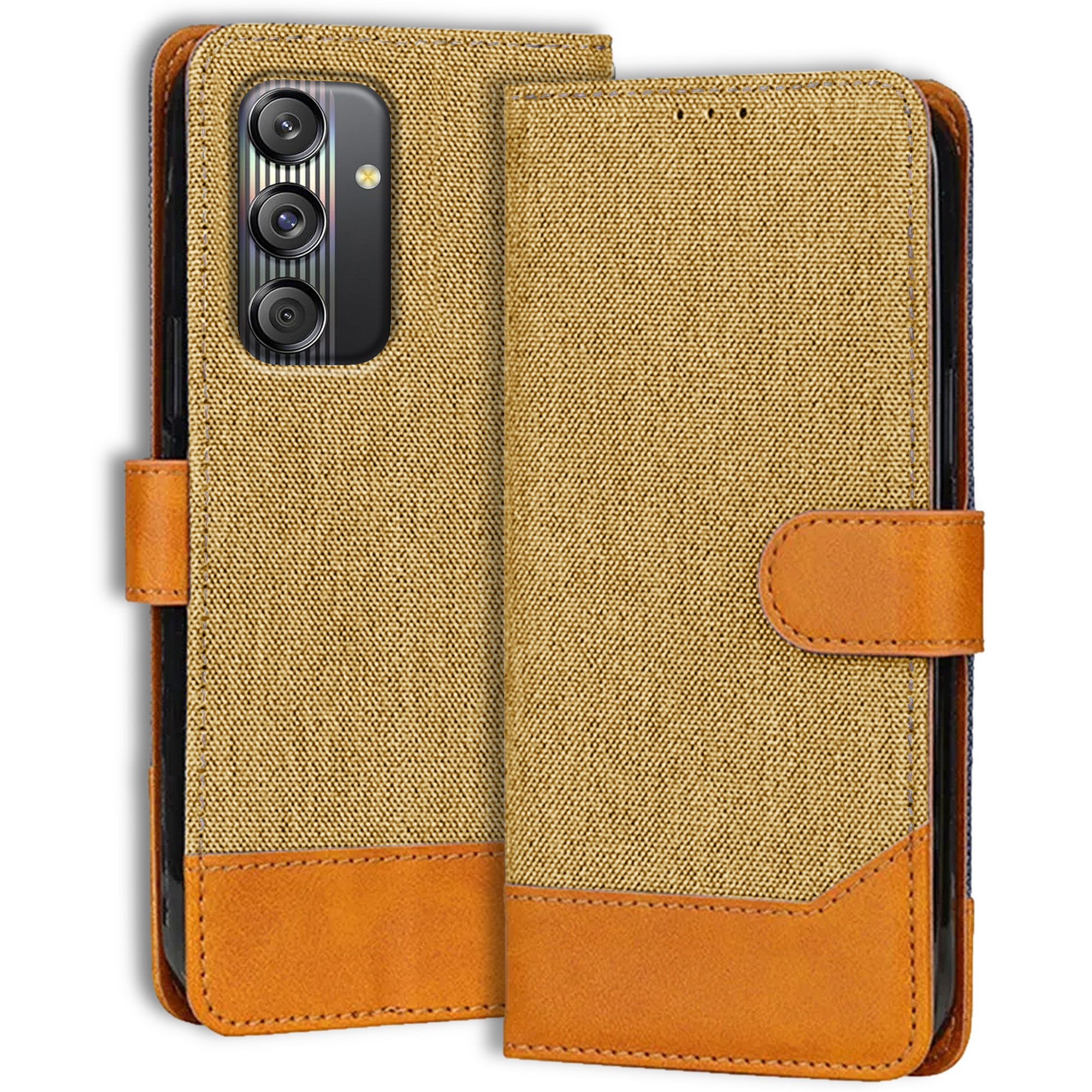 Accesorios Samsung M55S 5G denim flip cover – Light Brown – Image 1 #color_light brown