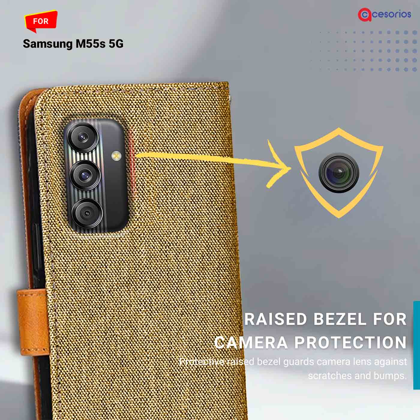 Denim & Leather back panel — Samsung M55S 5G in Light Brown mobile case
