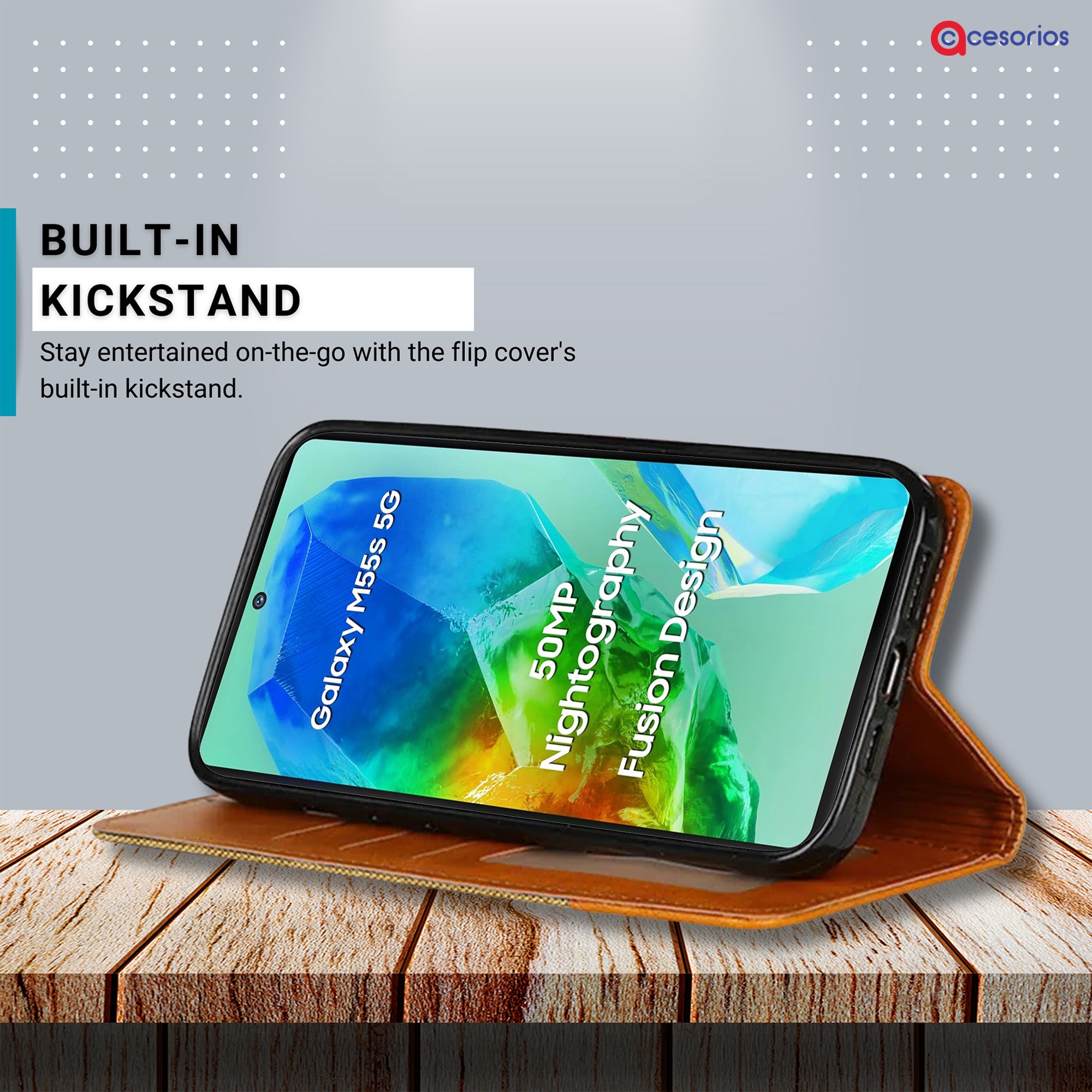 Accesorios Samsung M55S 5G denim flip cover – Light Brown – Image 4 #color_light brown