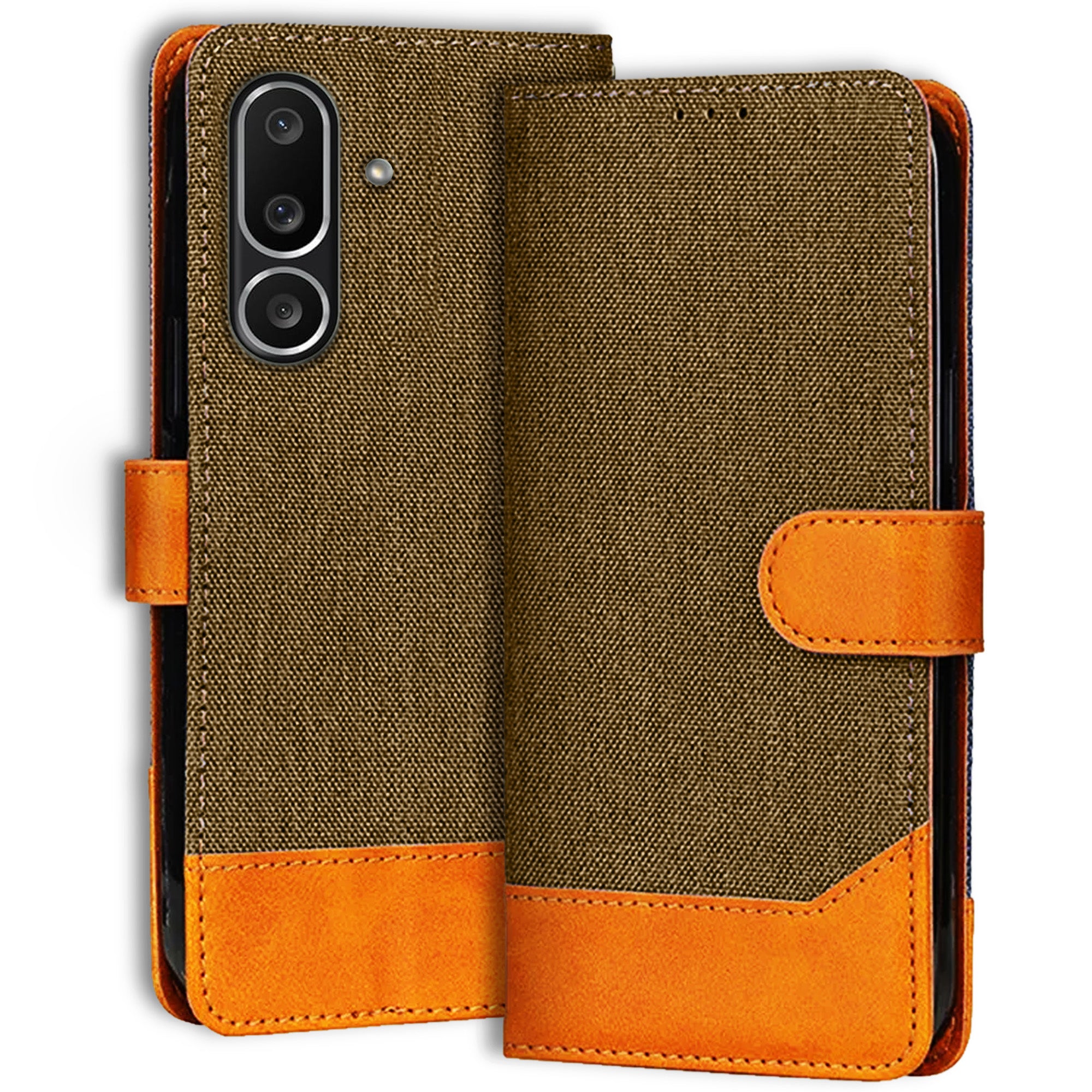 Accesorios Samsung M56 5G denim flip cover – Dark Brown – Image 1 #color_dark brown