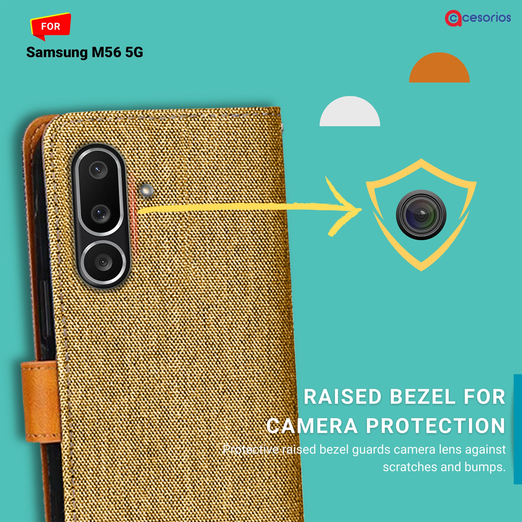 Accesorios Samsung M56 5G denim flip cover – Light Brown – Image 2 #color_light brown