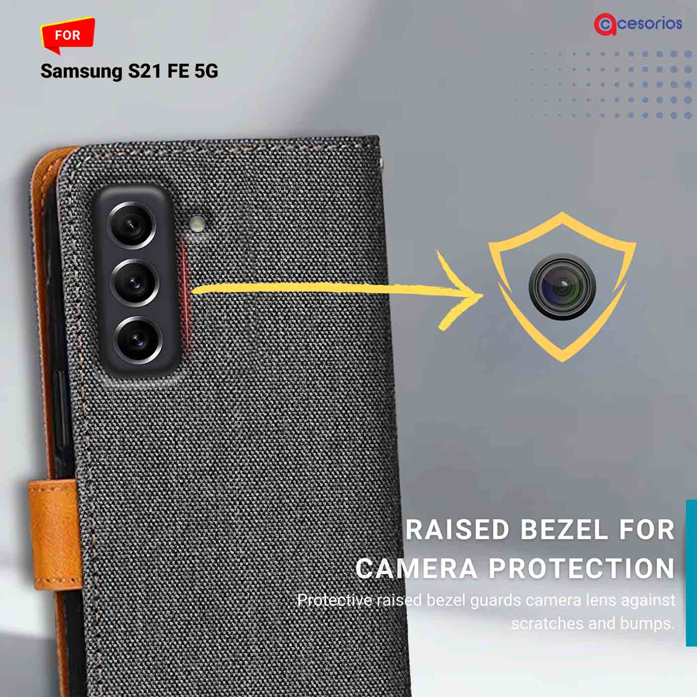 Denim & Leather back panel — Samsung S21 FE 5G in Grey mobile case
