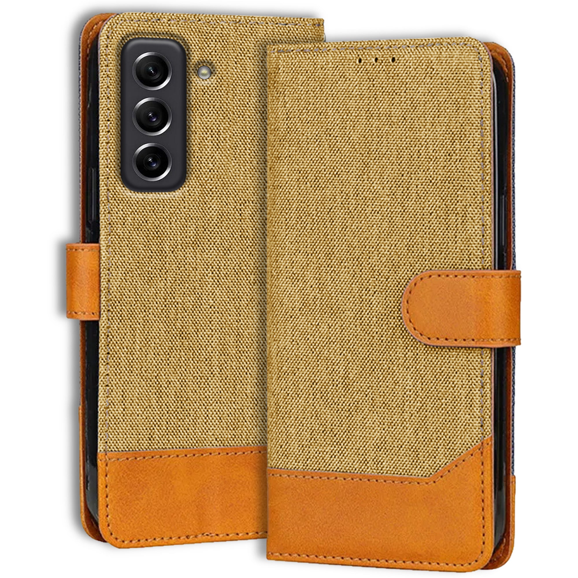 Accesorios Samsung S21 Fe 5G denim flip cover – Light Brown – Image 1 #color_light brown