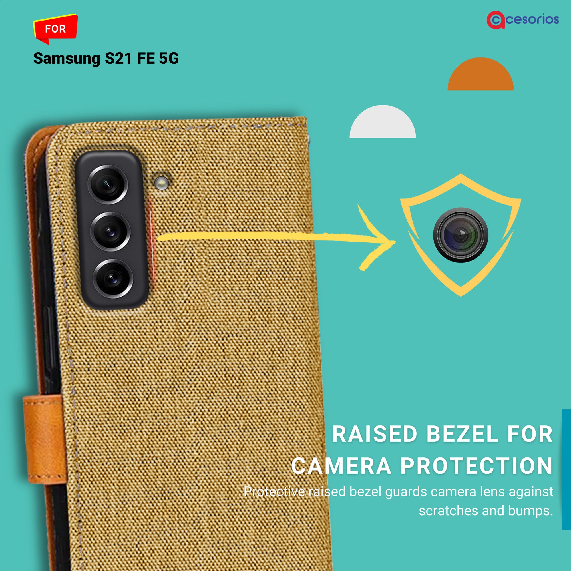 Accesorios Samsung S21 Fe 5G denim flip cover – Light Brown – Image 2 #color_light brown