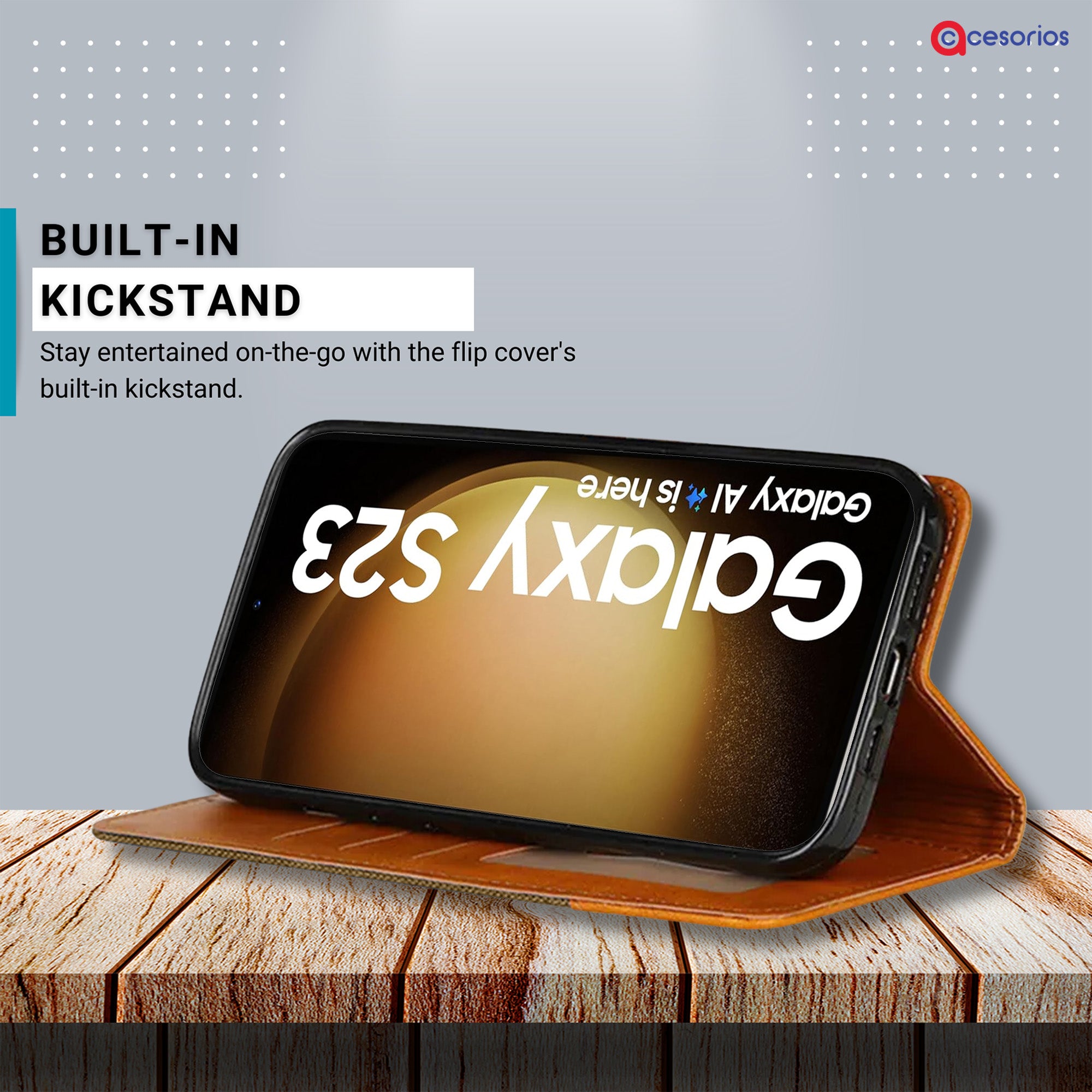 Accesorios Samsung S23 5G denim flip cover – Dark Brown – Image 4 #color_dark brown