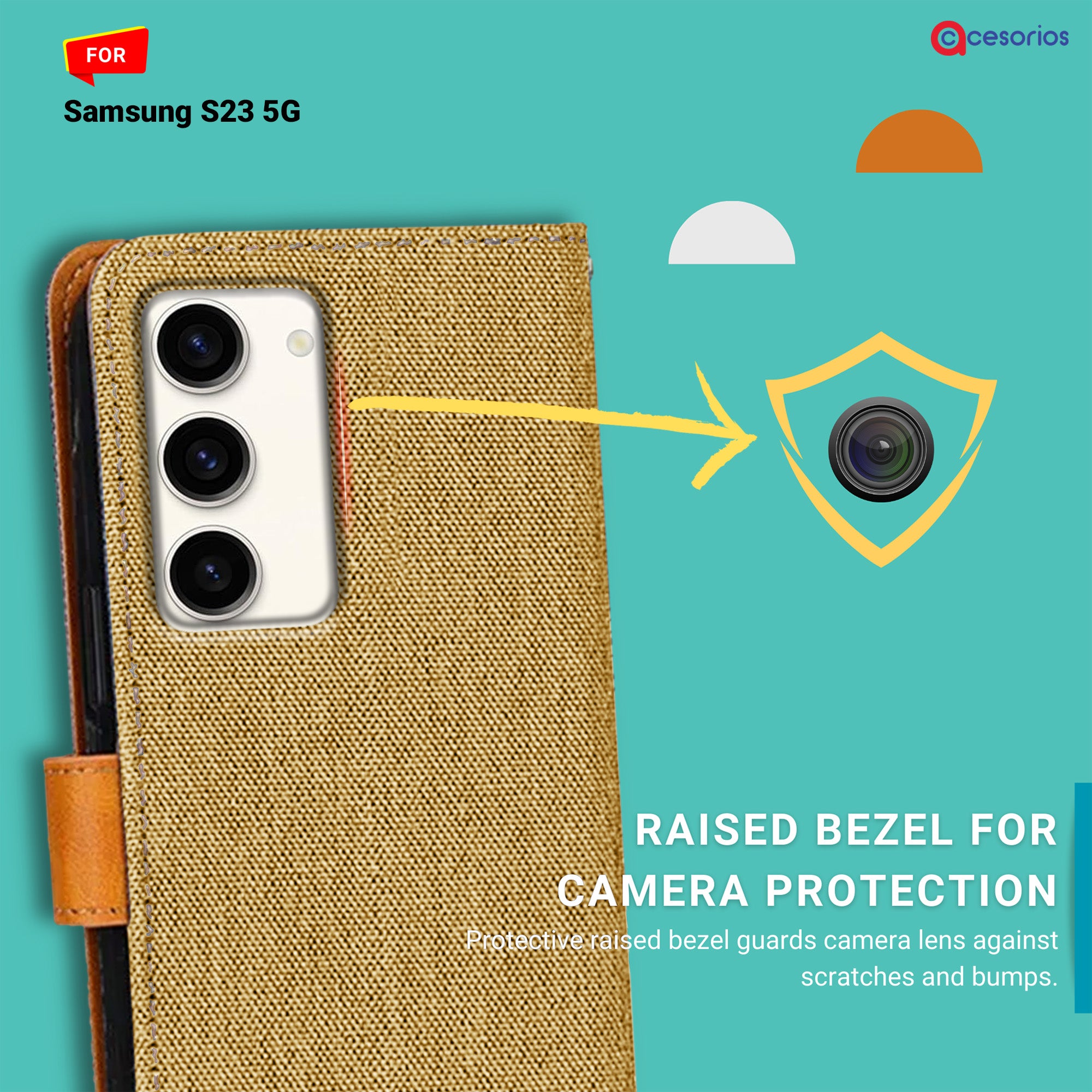 Accesorios Samsung S23 5G denim flip cover – Light Brown – Image 2 #color_light brown