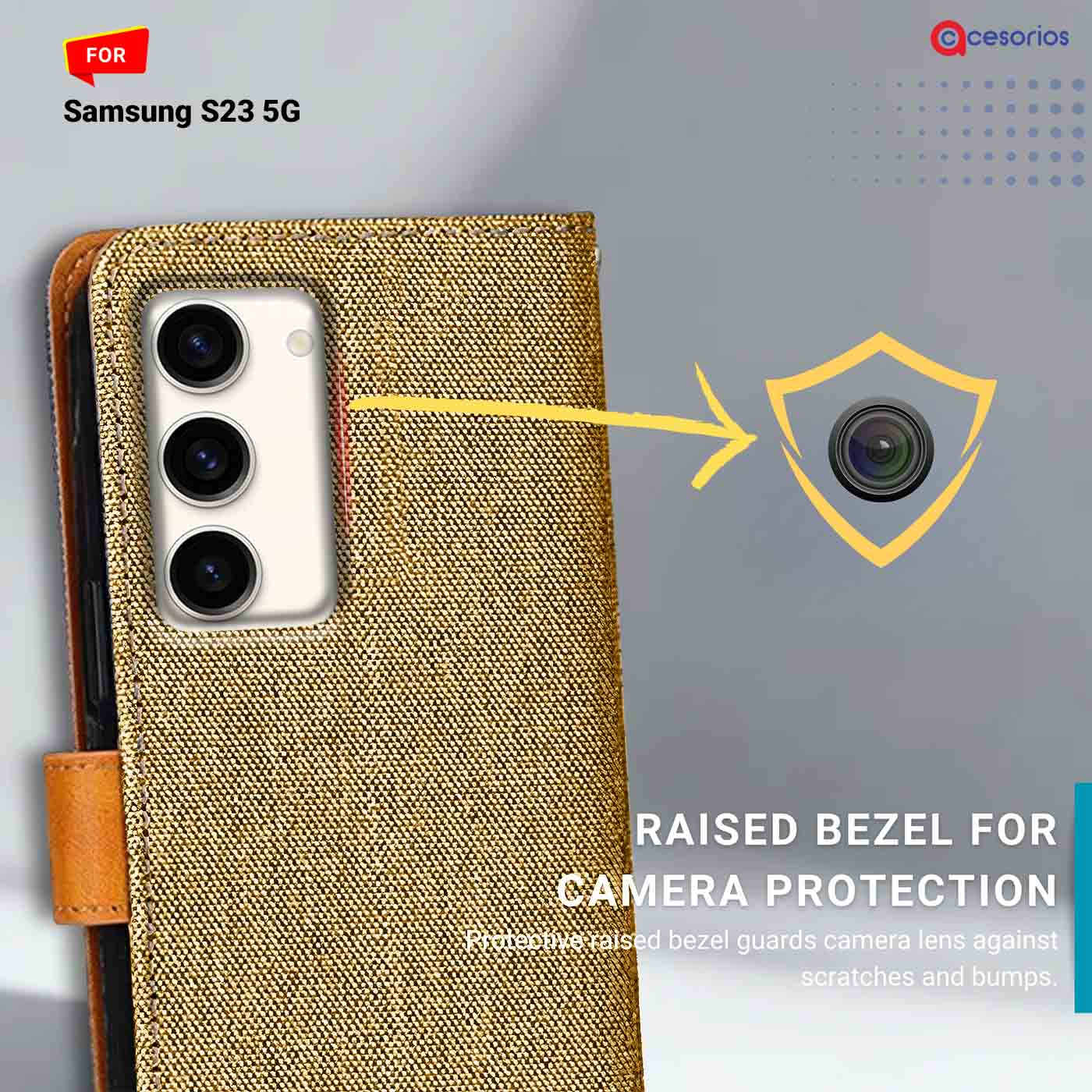 Denim & Leather back panel — Samsung S23 5G in Light Brown mobile case