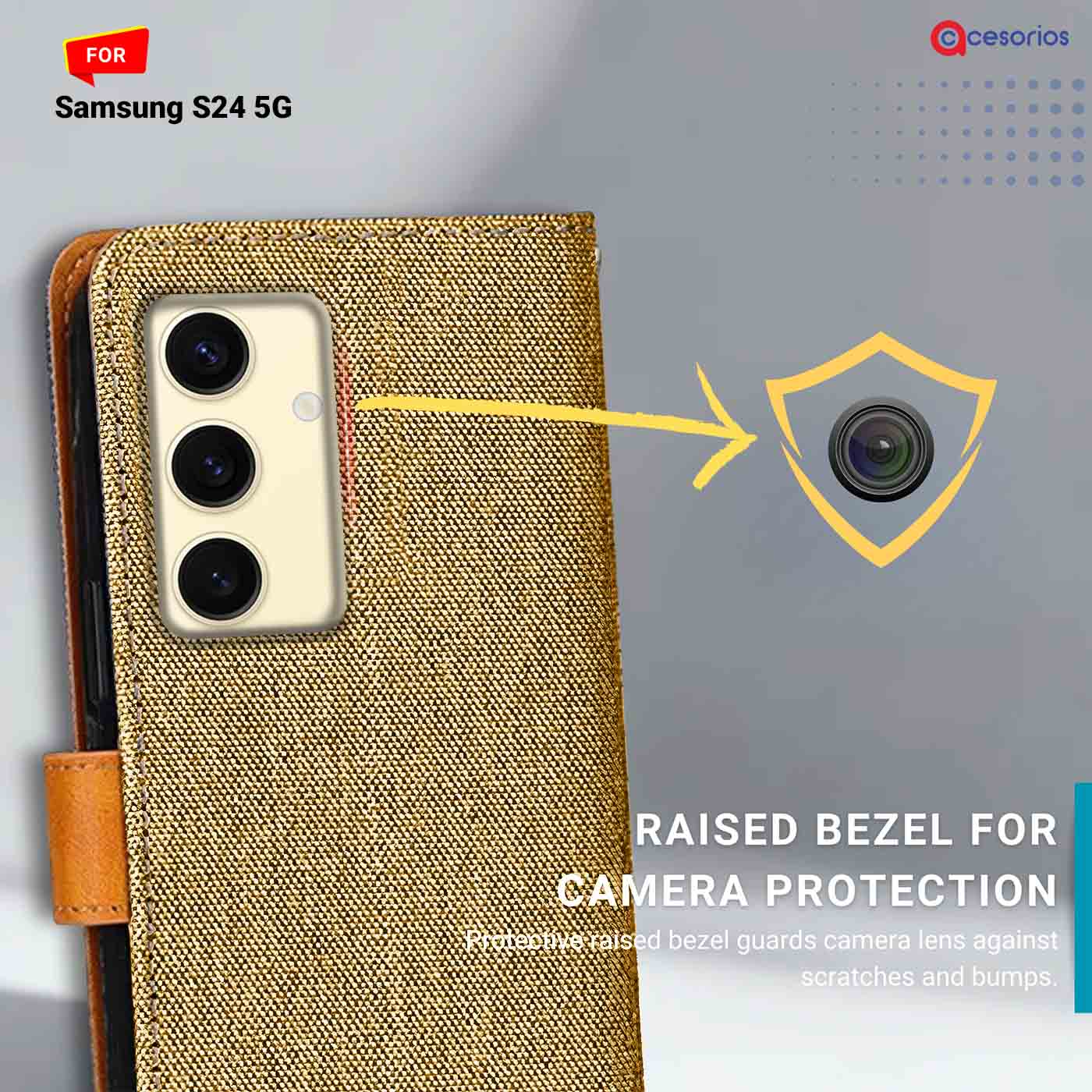 Denim & Leather back panel — Samsung S24 5G in Light Brown mobile case