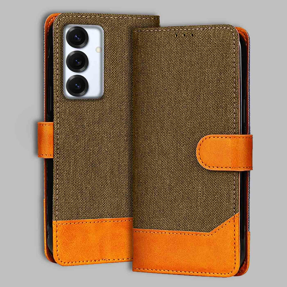 Samsung S25 5G flip cover in Dark Brown — front view by Accesorios