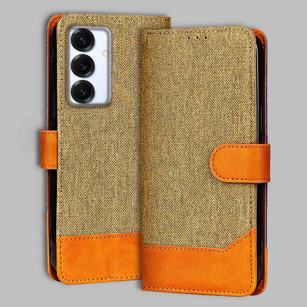 Samsung S25 5G flip cover in Light Brown — front view by Accesorios