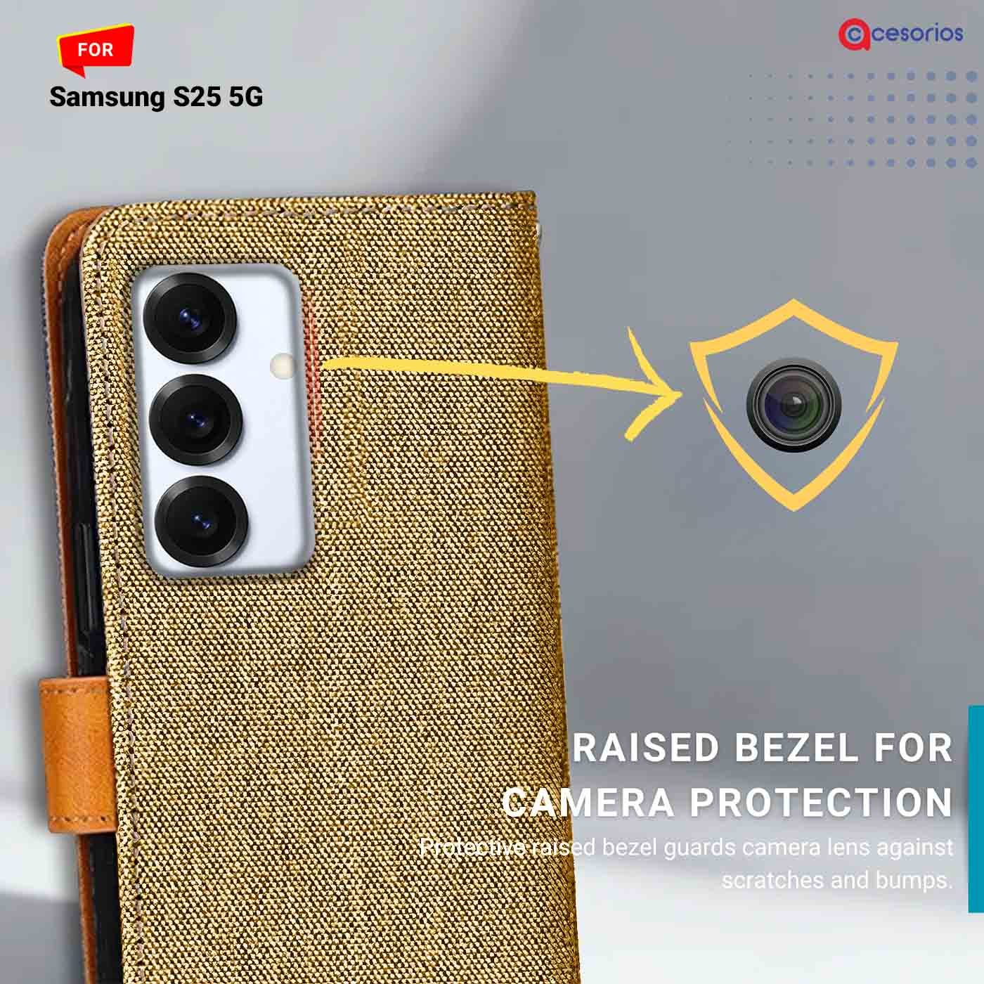Denim & Leather back panel — Samsung S25 5G in Light Brown mobile case