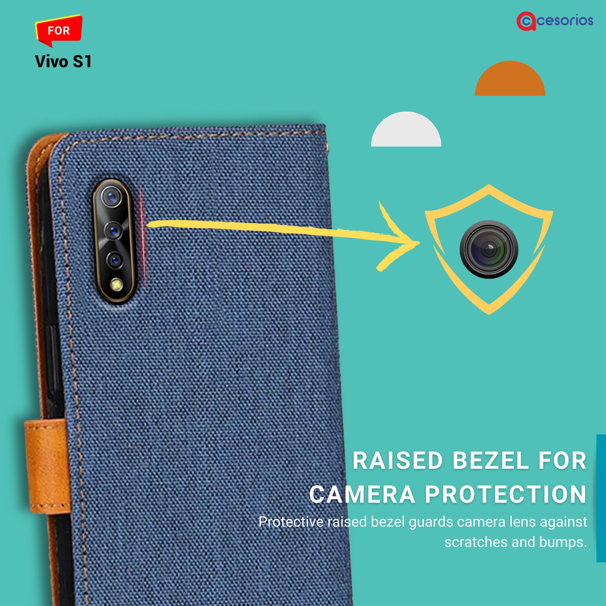 Accesorios Vivo S1 denim flip cover – Blue – Image 2 #color_blue