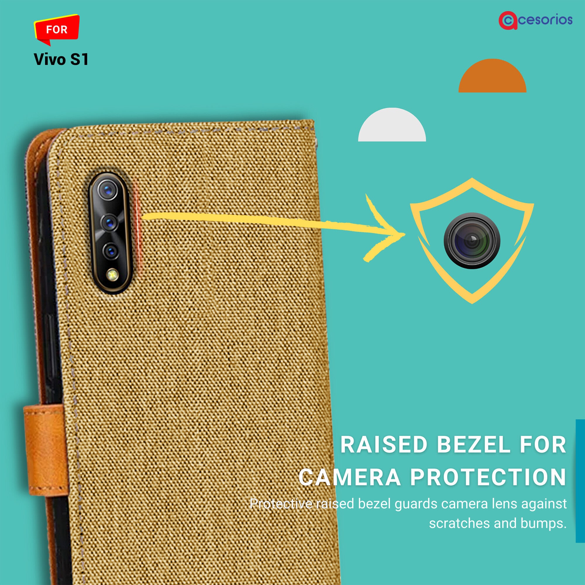 Accesorios Vivo S1 denim flip cover – Light Brown – Image 2 #color_light brown