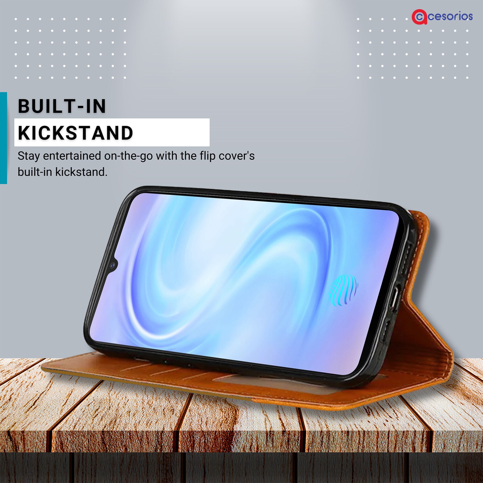 Accesorios Vivo S1 denim flip cover – Light Brown – Image 4 #color_light brown