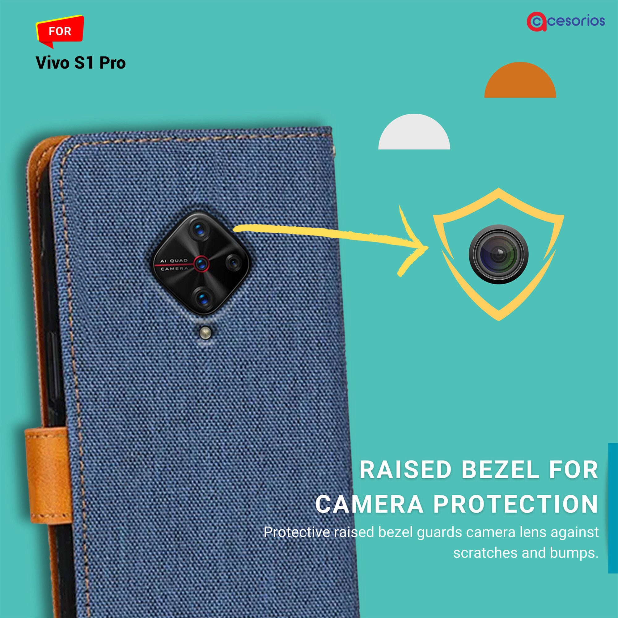 Accesorios Vivo S1 Pro denim flip cover – Blue – Image 2 #color_blue