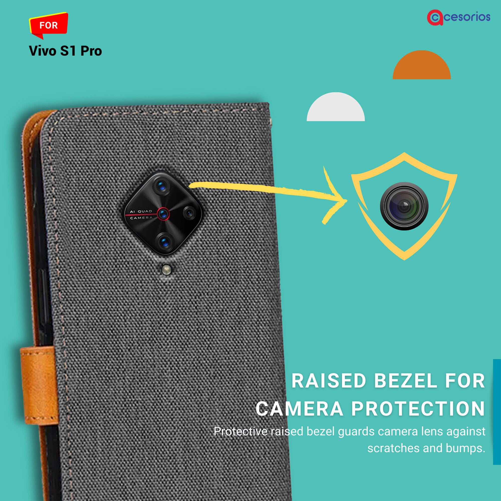 Accesorios Vivo S1 Pro denim flip cover – Grey – Image 2 #color_grey