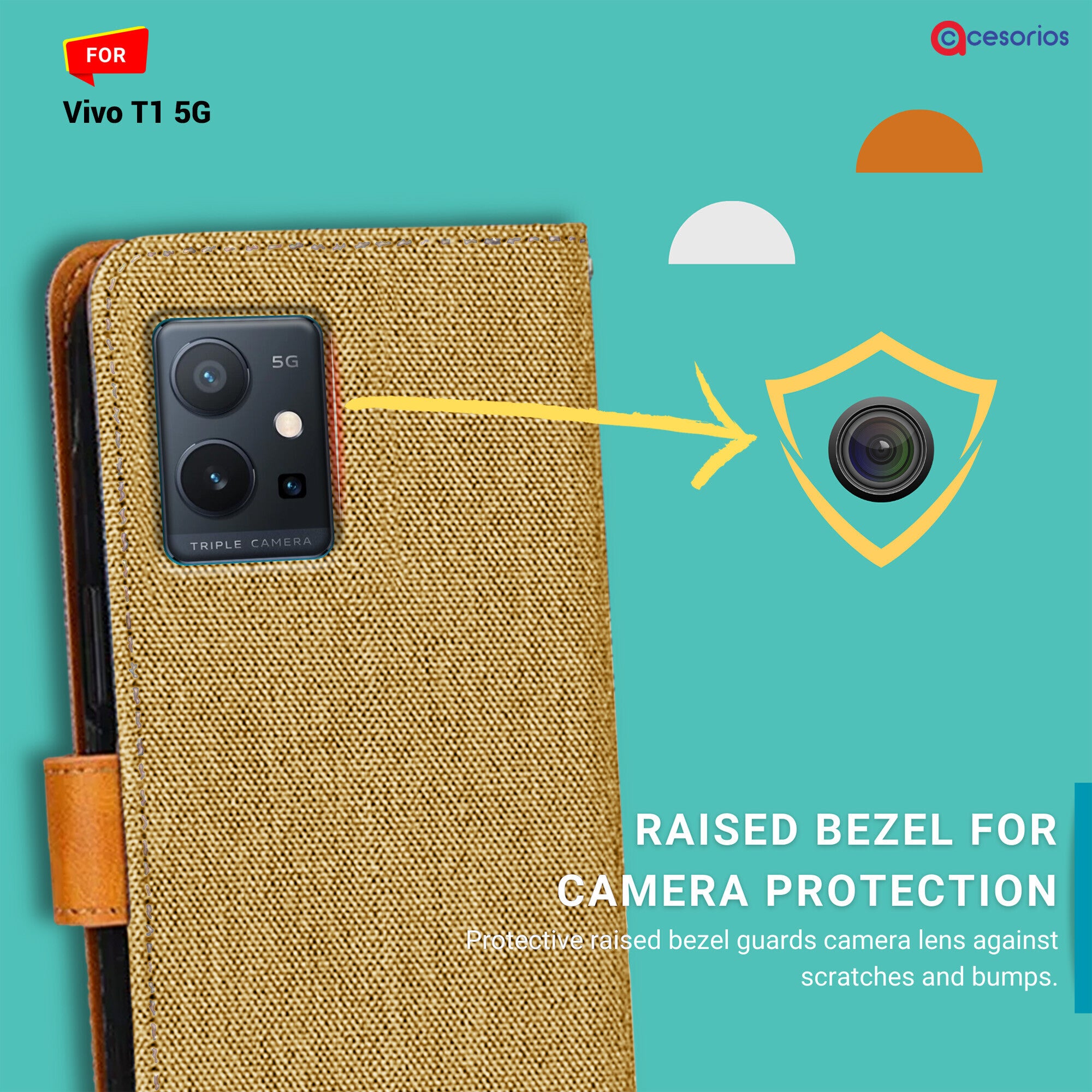 Accesorios Vivo T1 5G denim flip cover – Light Brown – Image 2 #color_light brown