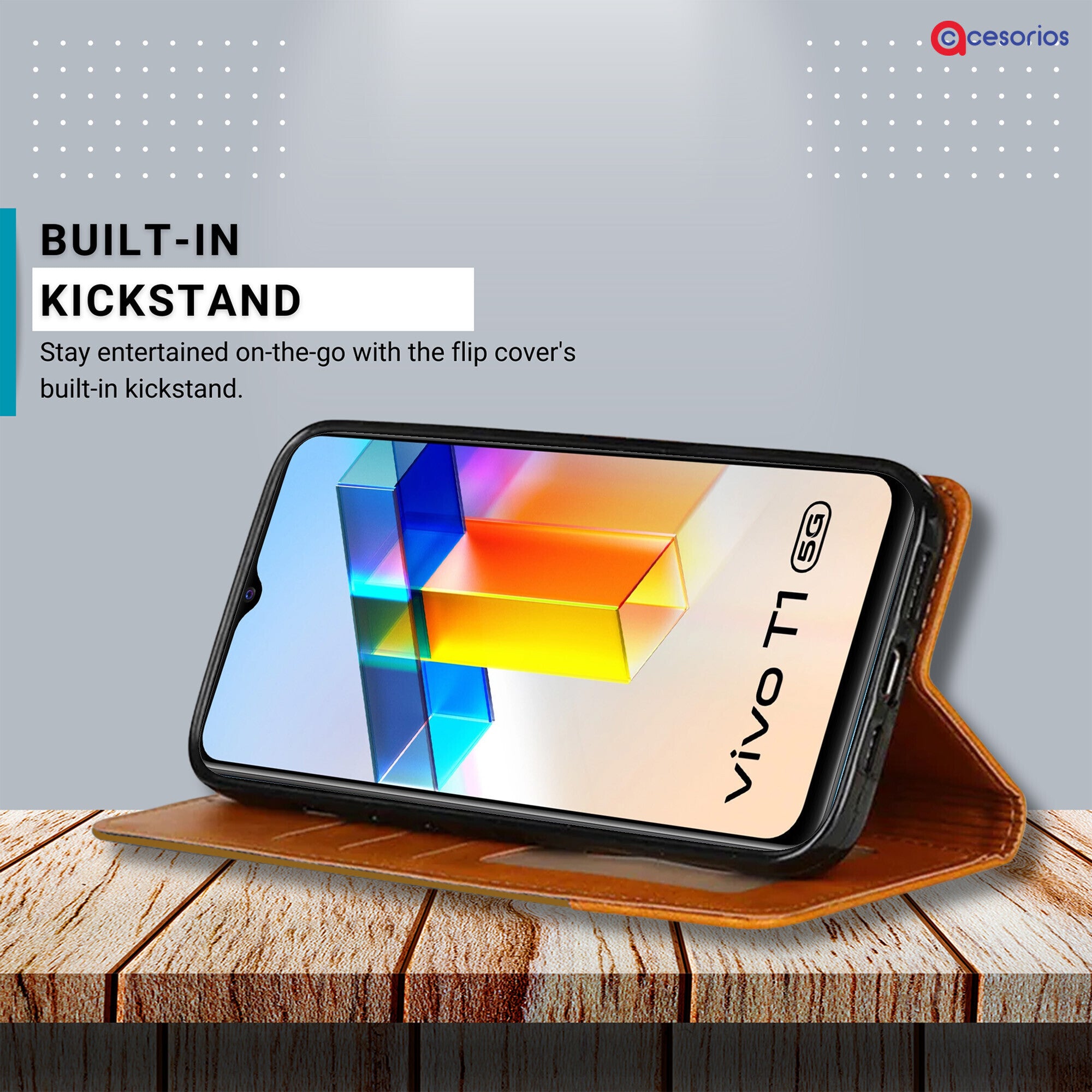 Accesorios Vivo T1 5G denim flip cover – Light Brown – Image 4 #color_light brown
